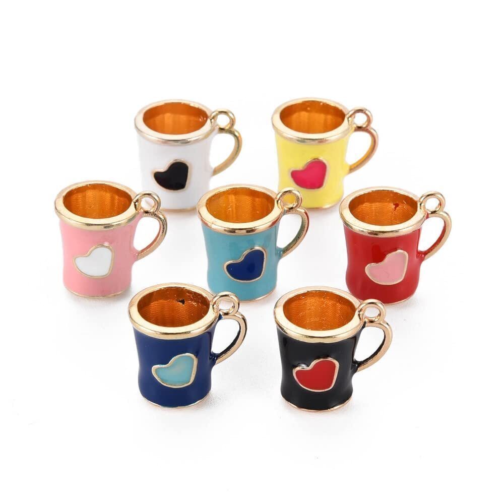 8683 20pcs Random Colors Small Coffee Cup Enamel Charms with Love Heart